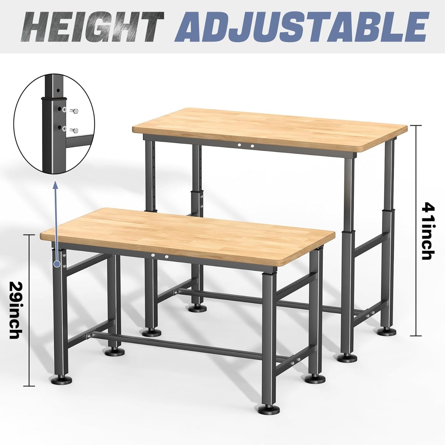Workbench Heavy Duty Adjustable Rubber Wood 2000lbs