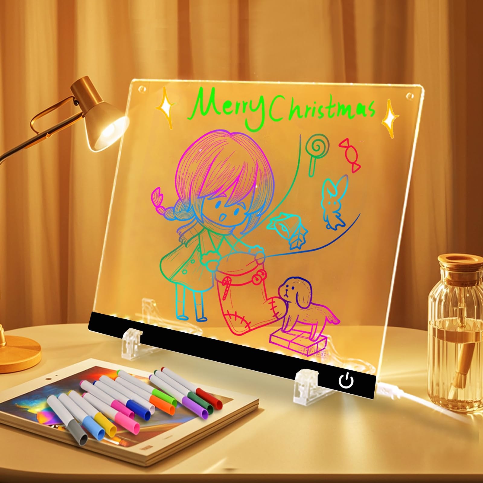 LED Note Board 12-Color Illuminated Acrylic Drawing Dry Erase 12x8.5" Black