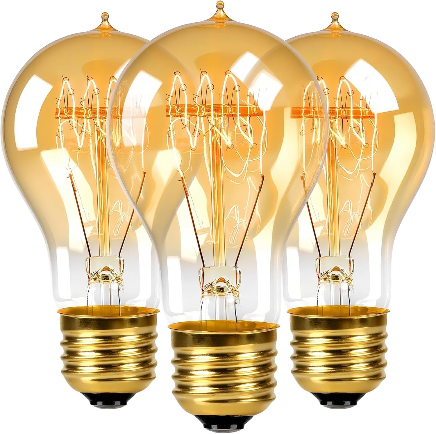 3 Pack A19 Edison Light Bulbs 60W, Warm Amber, E26 Base 60w-3PCS, Amber