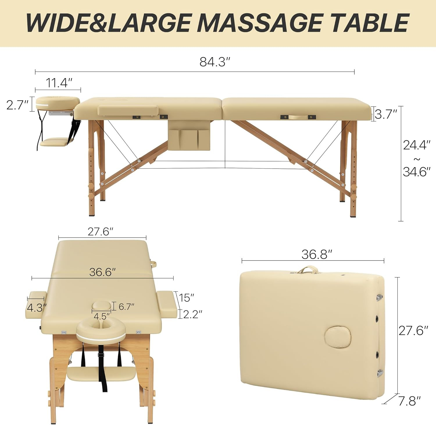 Memory Foam Portable Massage Table, Foldable Tattoo Table Lash Bed Height Adjust