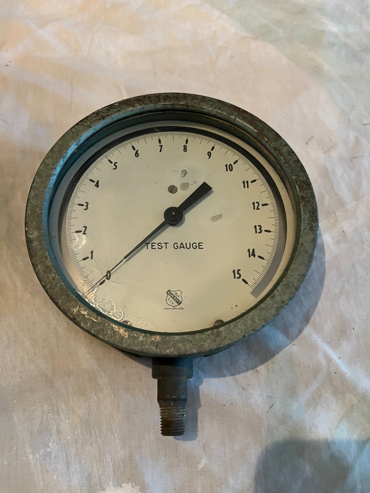 Vintage 6 3/8" Ashcroft USA 15 PSI Test Gauge Steampunk Cool