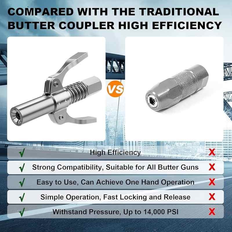 Grease Gun Coupler Double Handle High Pressure Quick Release Lock Oil Nozzles
