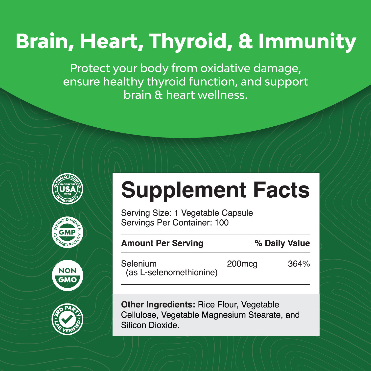 Pure Selenium Thyroid Support Supplement - Selenium 200mcg Antioxidant