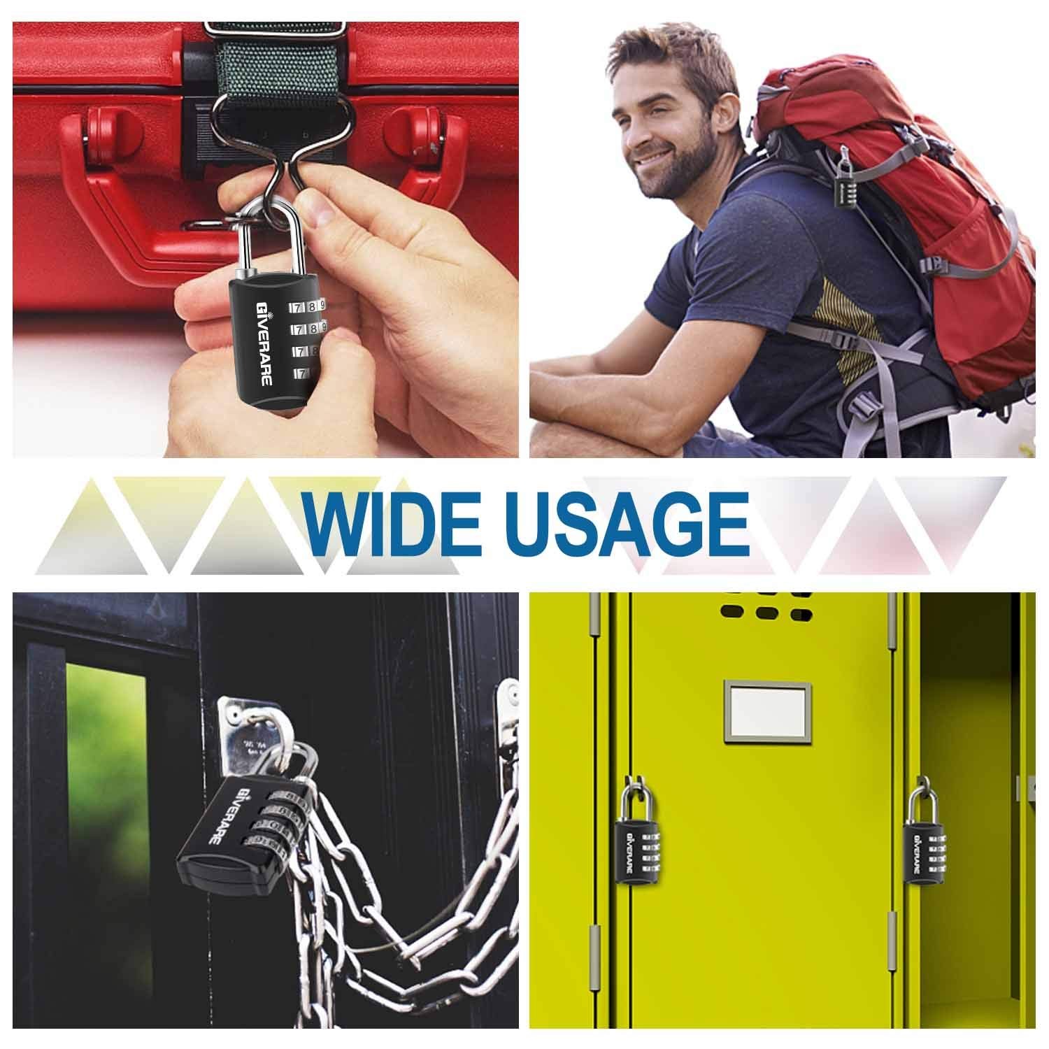 GIVERARE 4 Pack Combination Lock, 4-Digit Padlock Keyless, Resettable Black