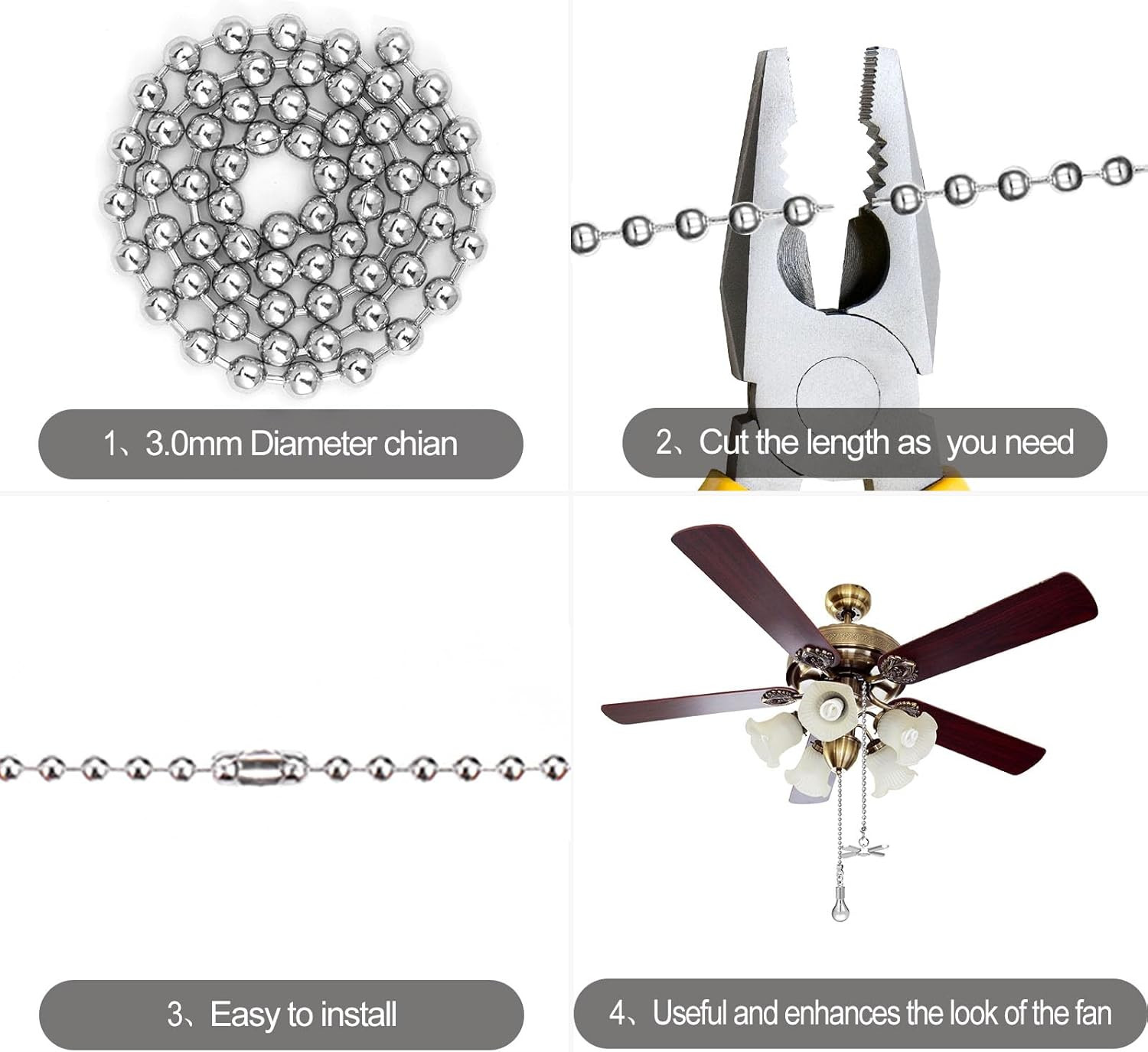 Ceiling Fan Pull Chain Ornaments 13.6 Inches Fan Pulls Extension Chains Set
