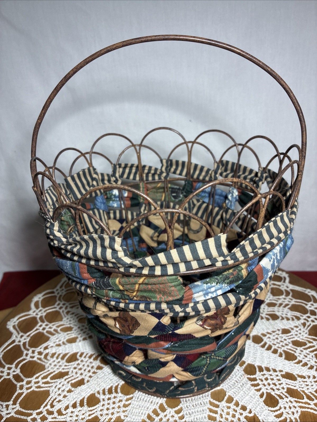 Wire Basket Wrapped With Fabric 8.5 X 10.5