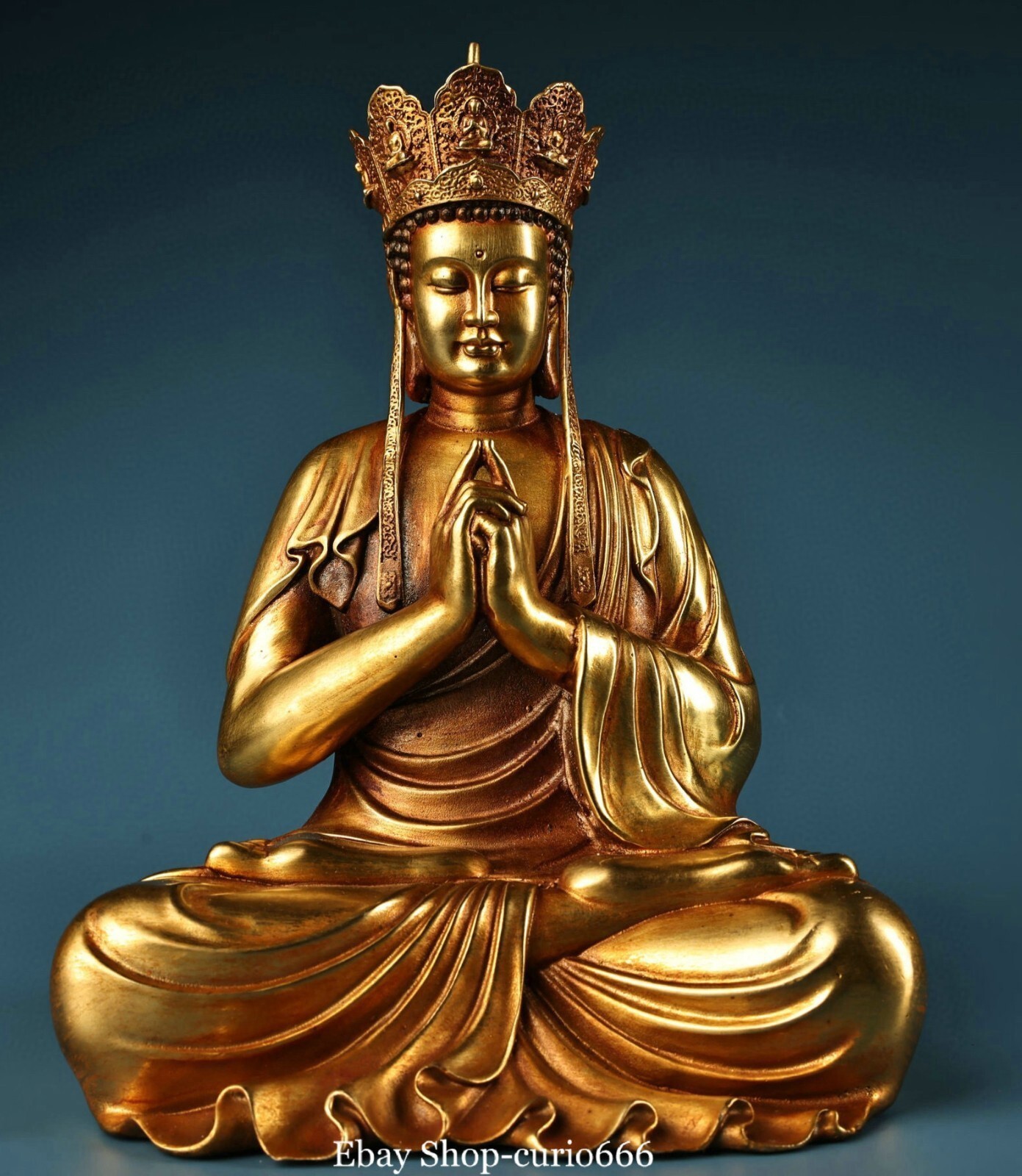 8.6'' Old Tibet Pure Bronze Gilt  Ksitigarbha Boddhisattva Leader Buddha Statue