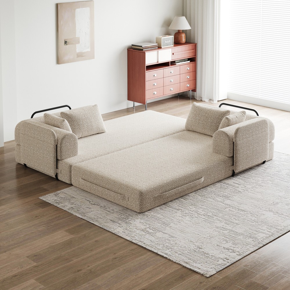 78.7'' Khaki Convertible Sleeper Sofa Bed, Folding Mattress Couch, Floor Sofa
