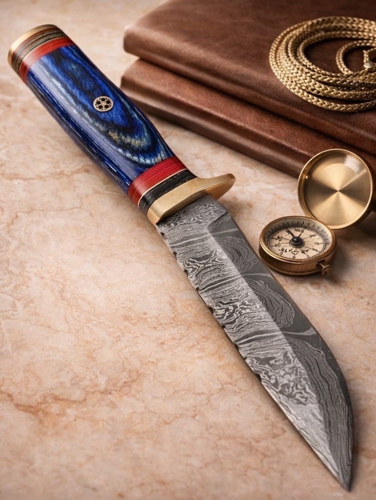 10”Fixed Damascus Blade Hunting Knife Wood Handle With Sheath