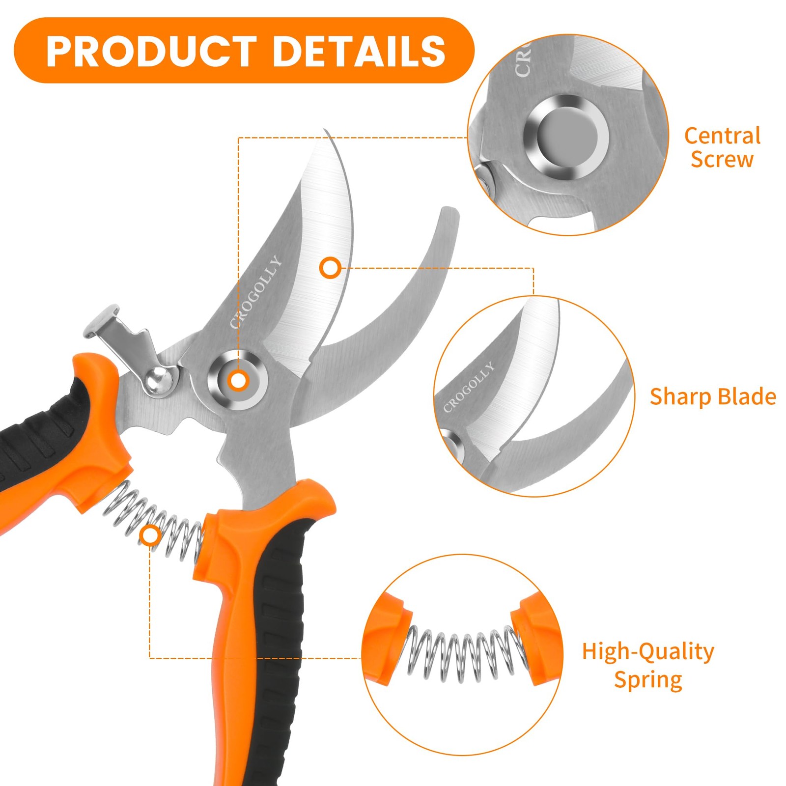 7.5" Gardening Pruning Shears, Soft Handle Pruning Shears, Garden Scissors, P...