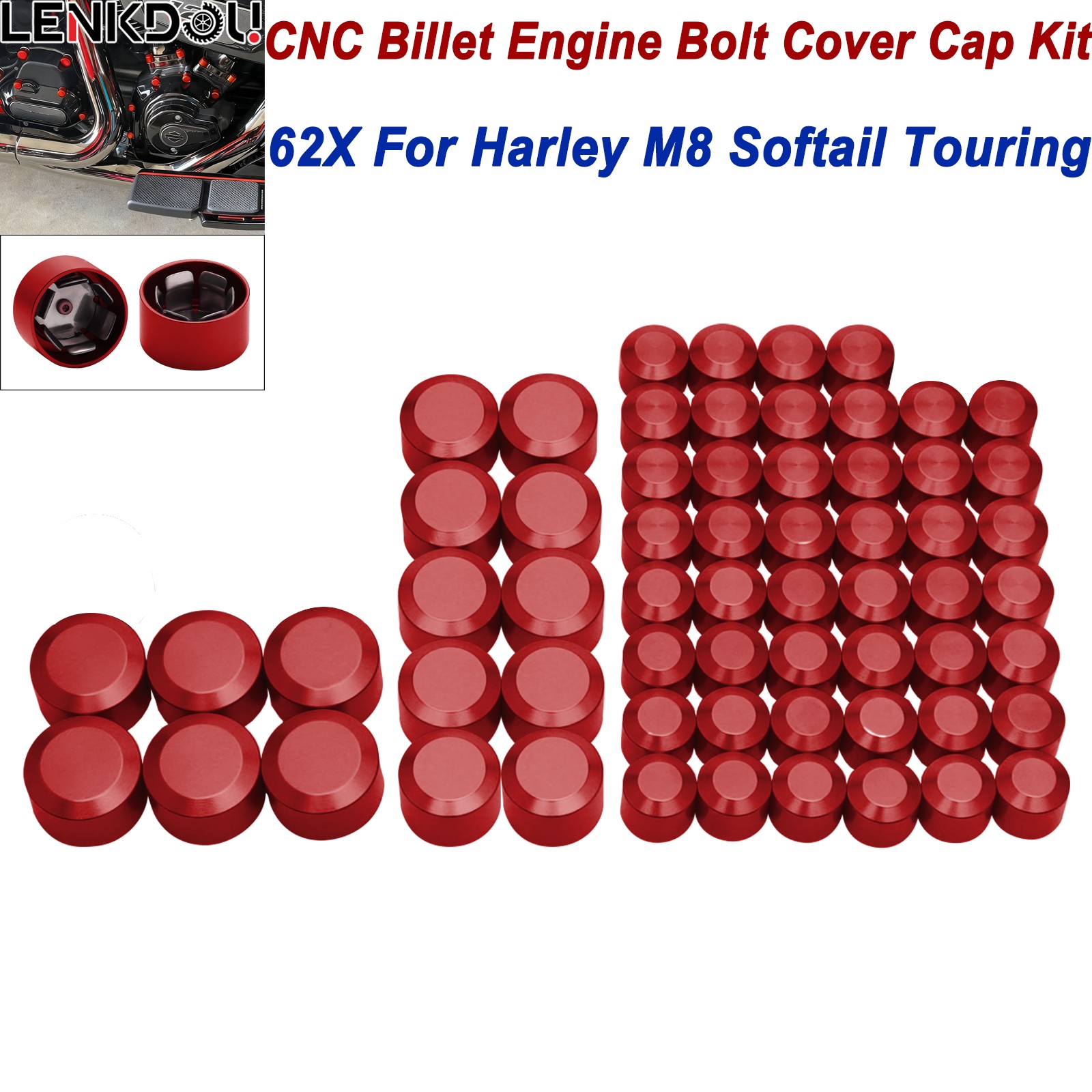 62X Engine Bolt Caps Cover Red For Harley Touring Road King Street Glide 17-2026