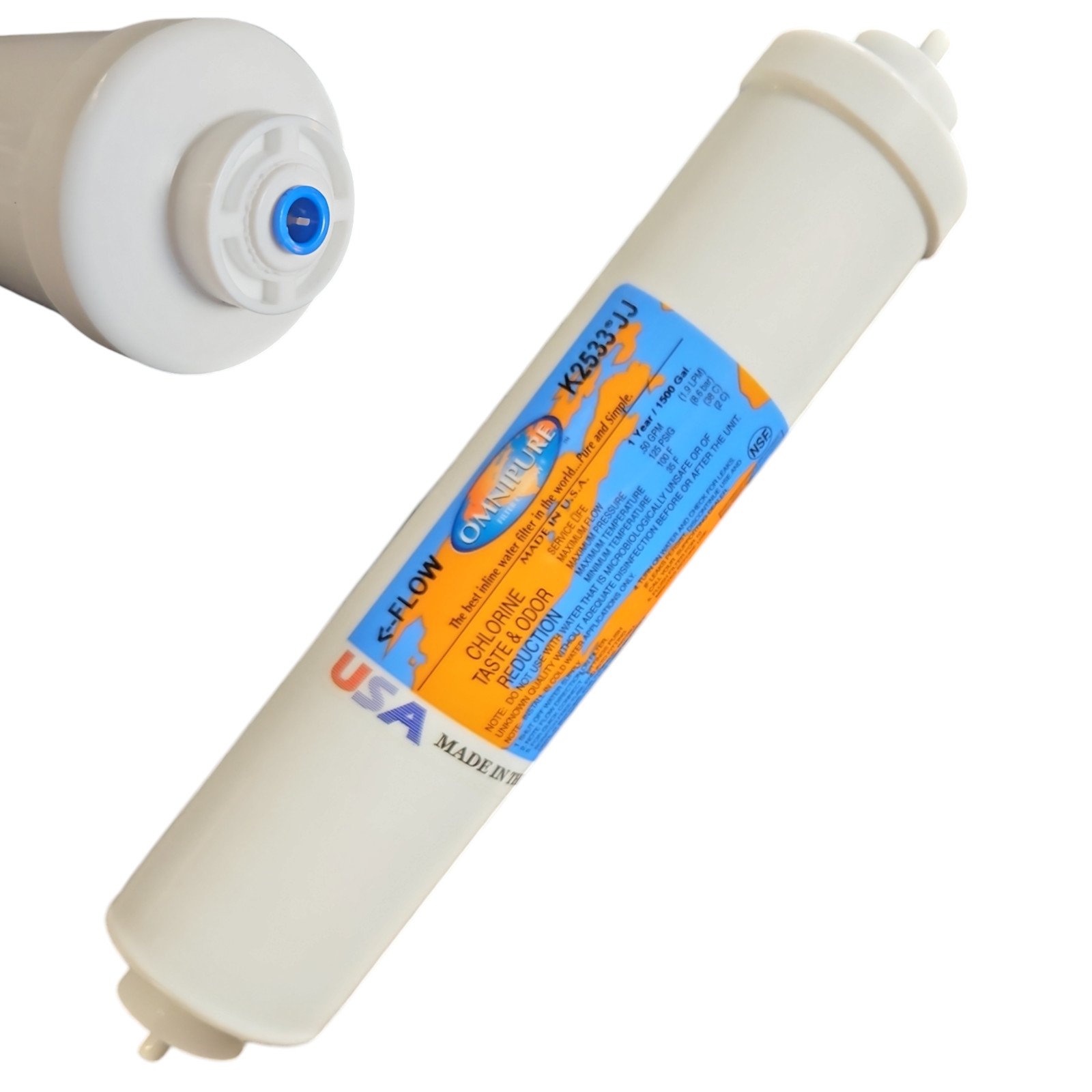 Omnipure K2533-JJ Carbon filter for Chlorine and Taste 10"x 2" for 1/4" QC 1-PK
