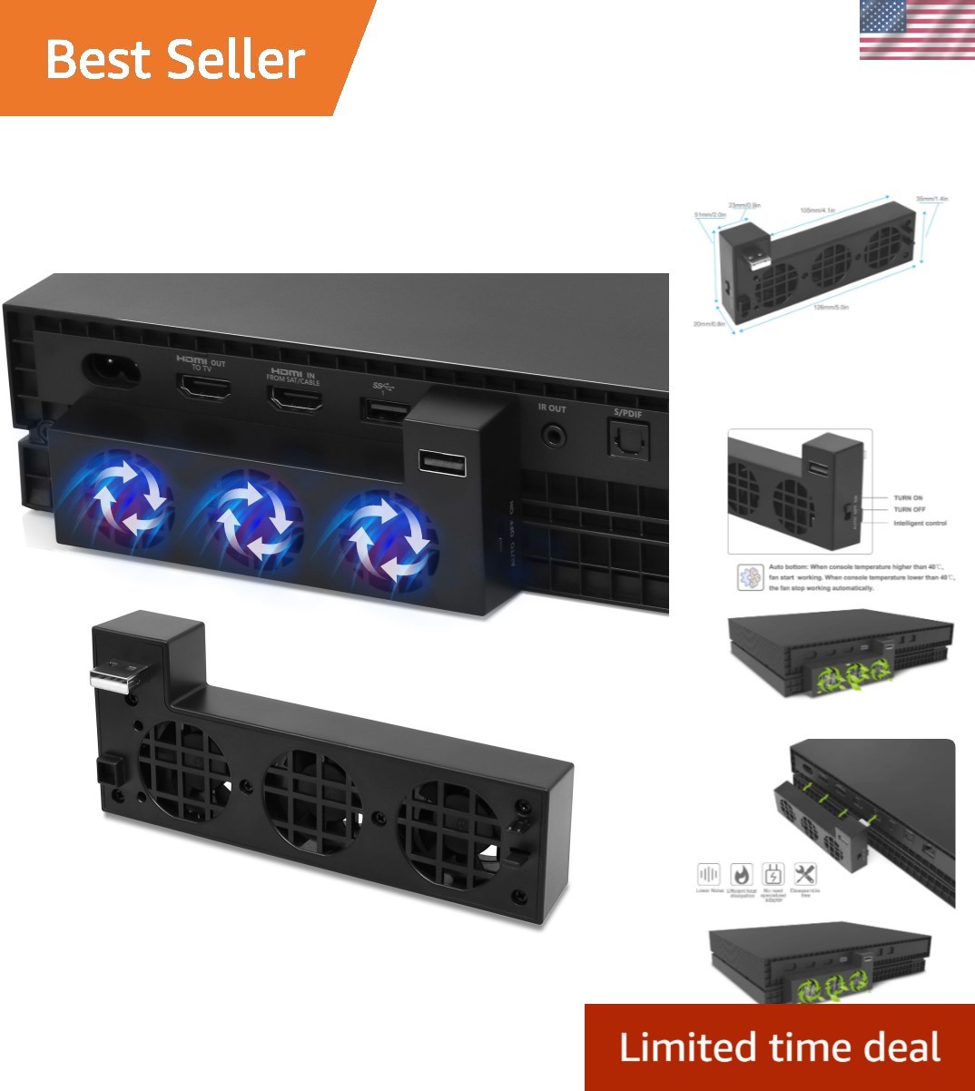 Elegant USB Cooling Fan for Xbox One X — 3 Fans for Superior Console Performance