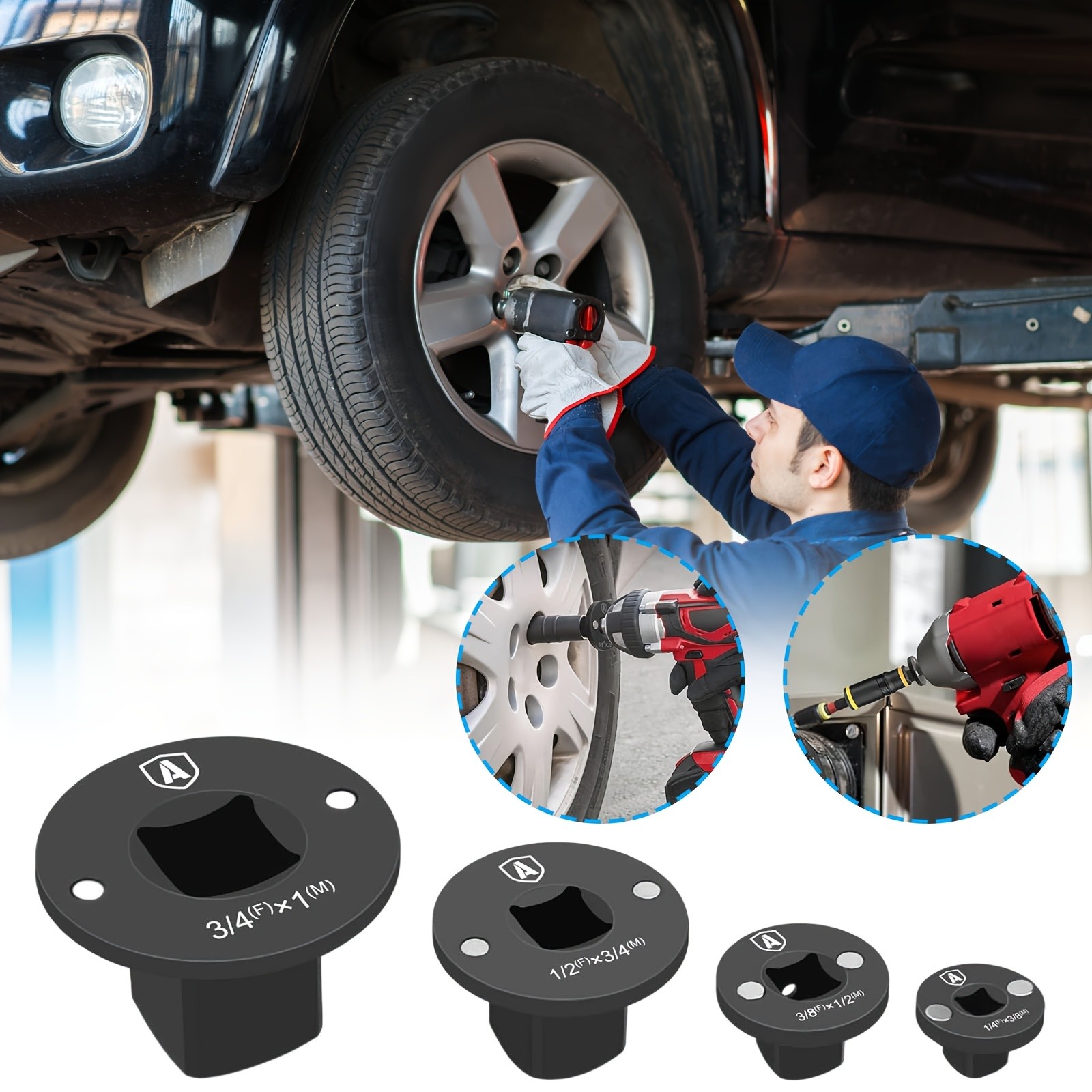 4-Pack Low Profile Impact Socket Adapter Set, Drive Reducing Ratchet Adapter Set