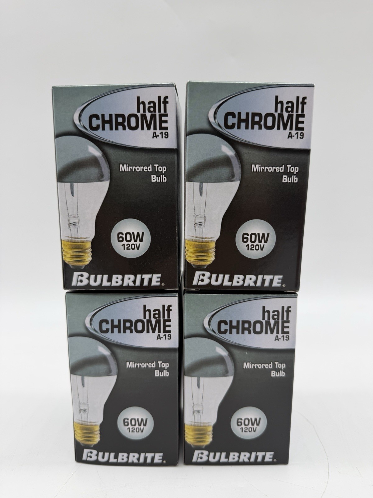 Bulbrite 60A19HG A19 Half Chrome Mirrored Top Light Bulbs 60W E26 Pack of 4