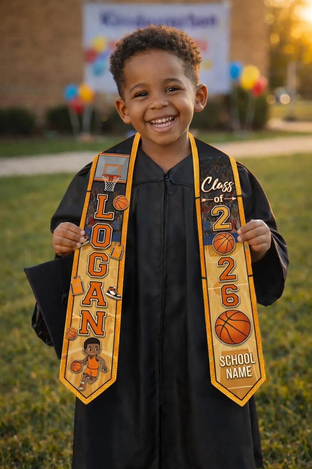 Personalized Basketball Graduation Stole 2026, Custom Name Class of 2026 Gift