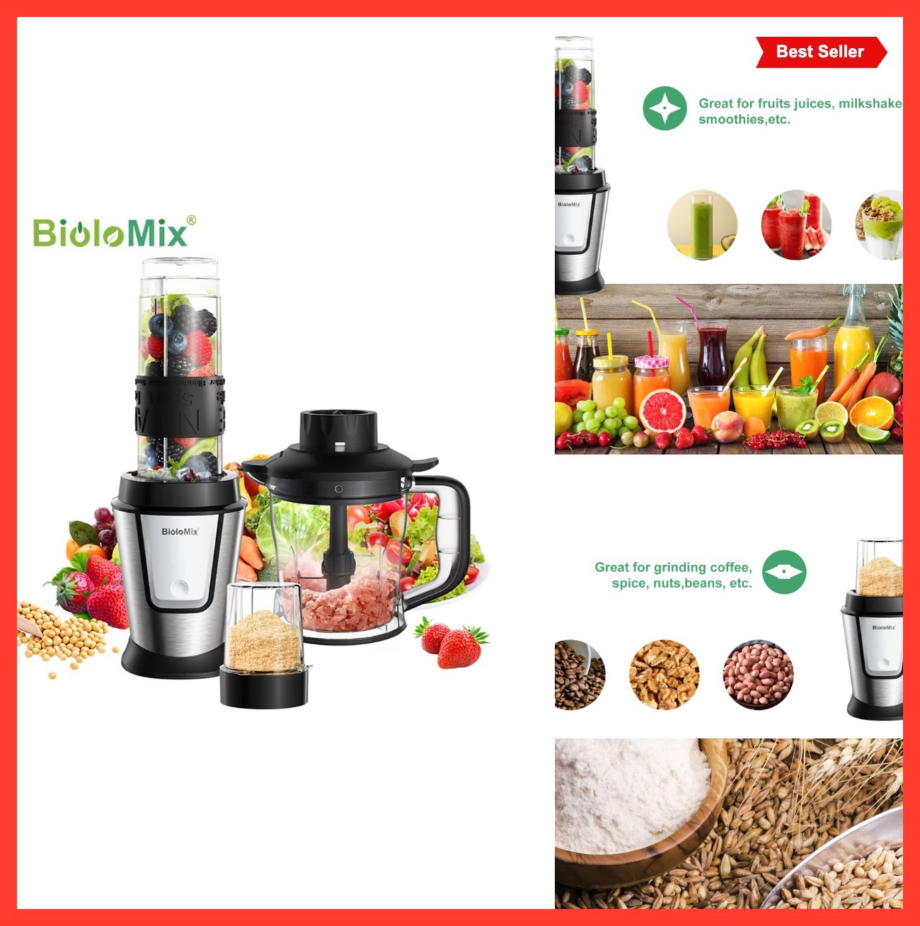 3-in-1 Food Processor 700W Portable Juicer Blender Smoothie Mixer Chopper
