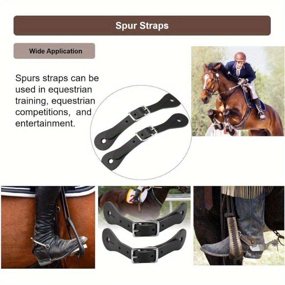 Pair of Faux Leather Spur Straps-Western Cowboy Boot Accessories w/ Metal Buckle