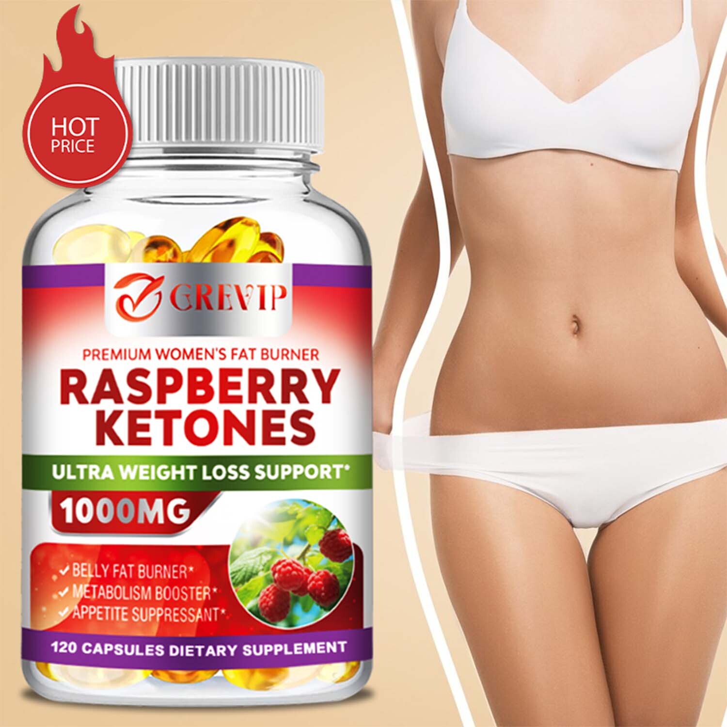 Raspberry Ketones 1000mg - Weight Loss, Reduce Belly Fat & Appetite Suppressant