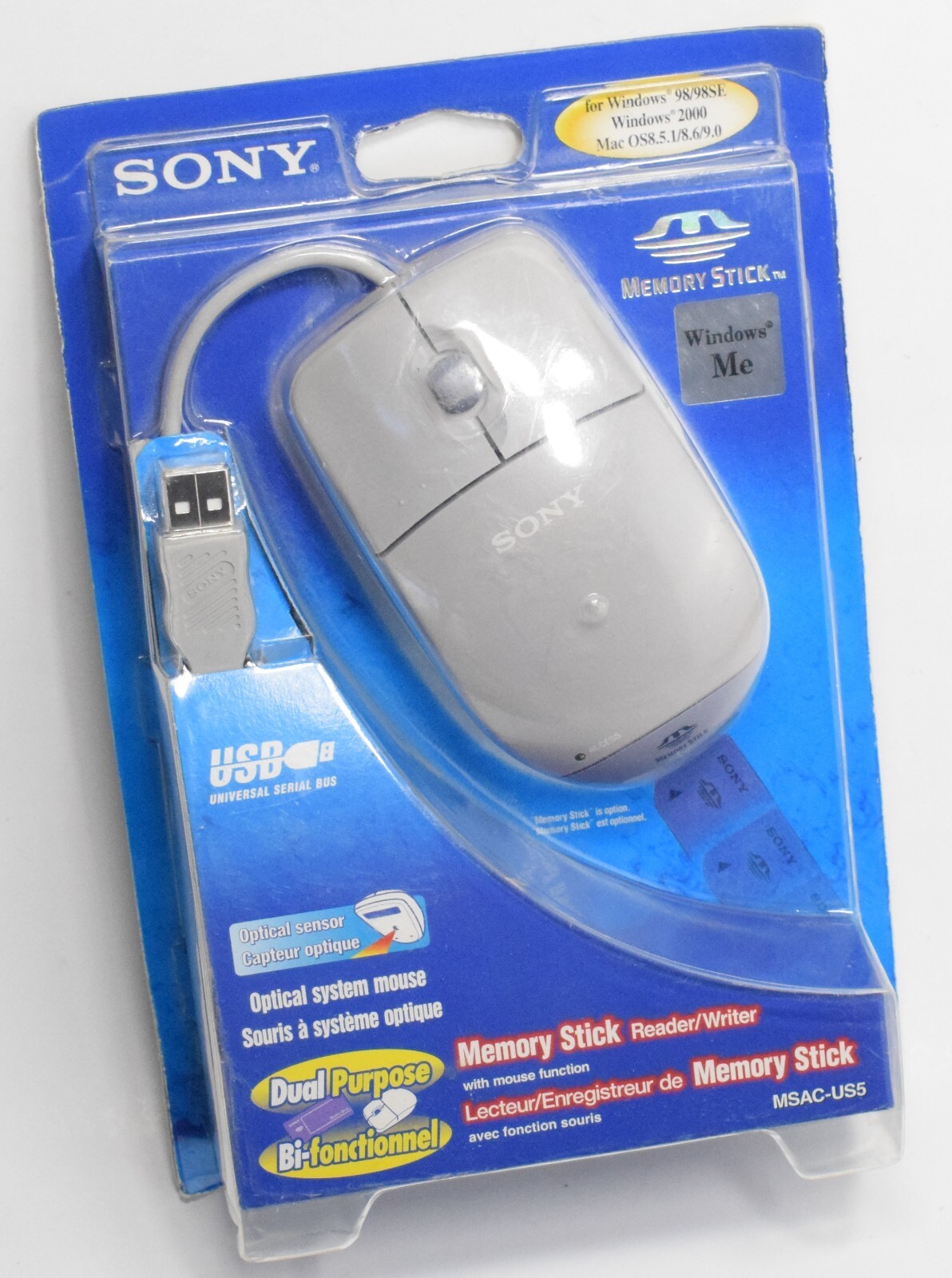 Vintage NOS Sony Memory Stick Reader Writer USB Optical Mouse MSAC-US5 Japan