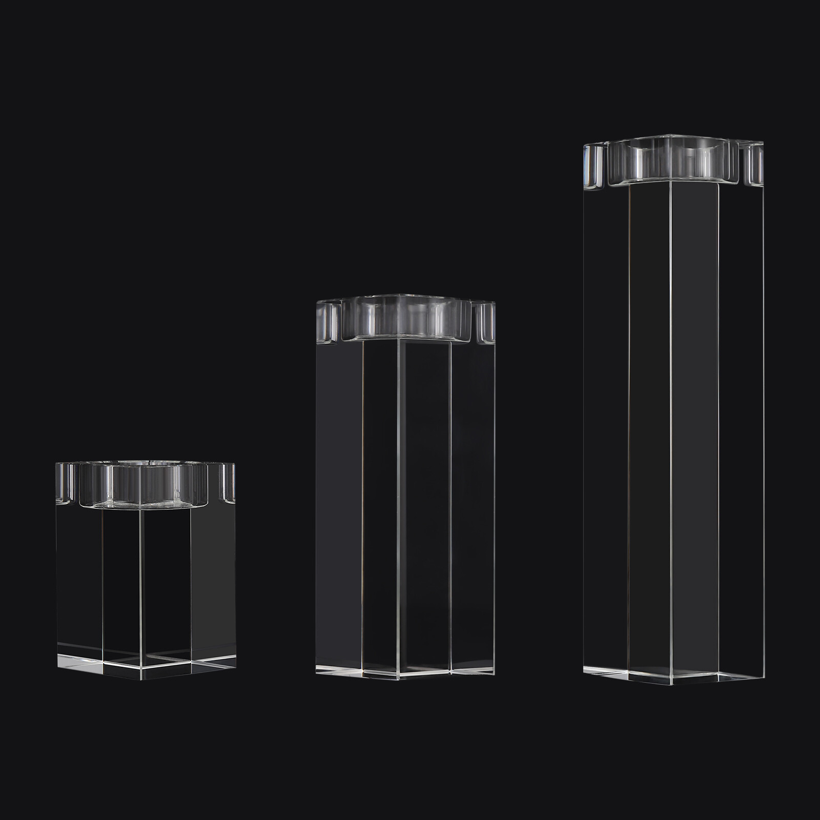 Set of 3 Glass Candle Holder, Crystal Clear Pillar Candle Stand 1.97"Square