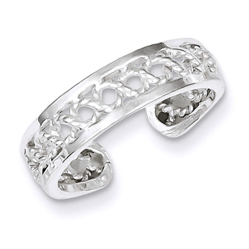 Adjustable Filigree Toe Ring 14k White Gold Plated Sterling Silver
