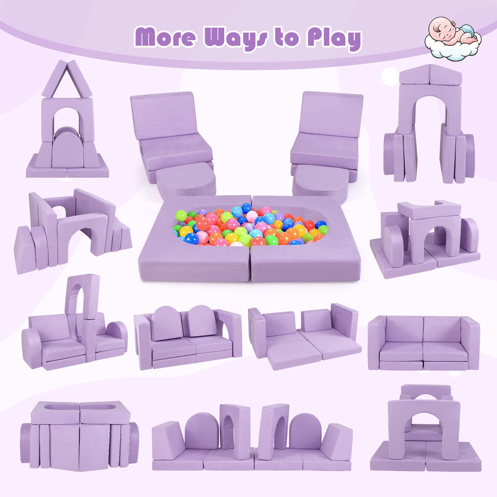 8 PCS Modular Kids Play Couch Sofa w/ Suede Fabric Cover High-Density Foam