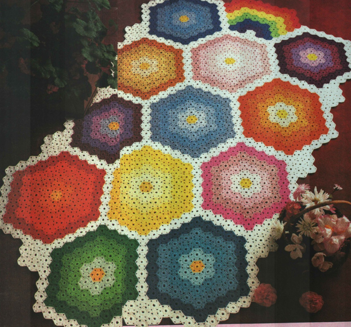 FLOWER GARDEN AFGHAN HOME DECOR DIGEST SIZE CROCHET PATTERN INSTRUCTIONS