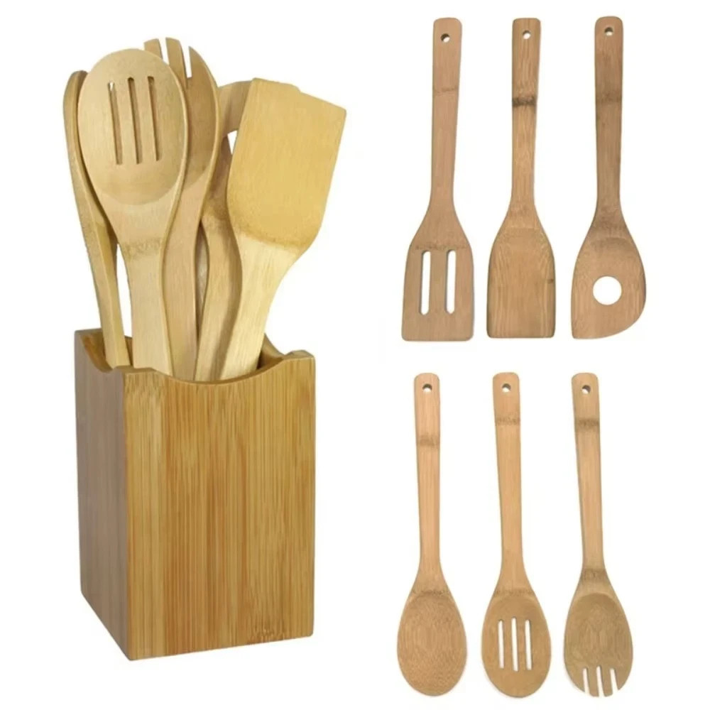 6 Pcs Bamboo Wooden Spoons for Cooking 12 In Non-Stick Wooden Kitchen Utensils