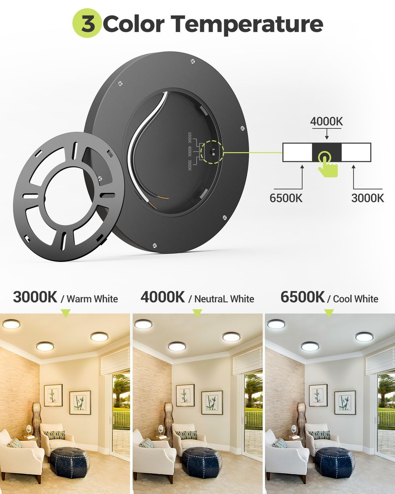 6PACK LED Flush Mount Ceiling Light, 3CCT Selectable 3000K-4000K-6500K & 100W...