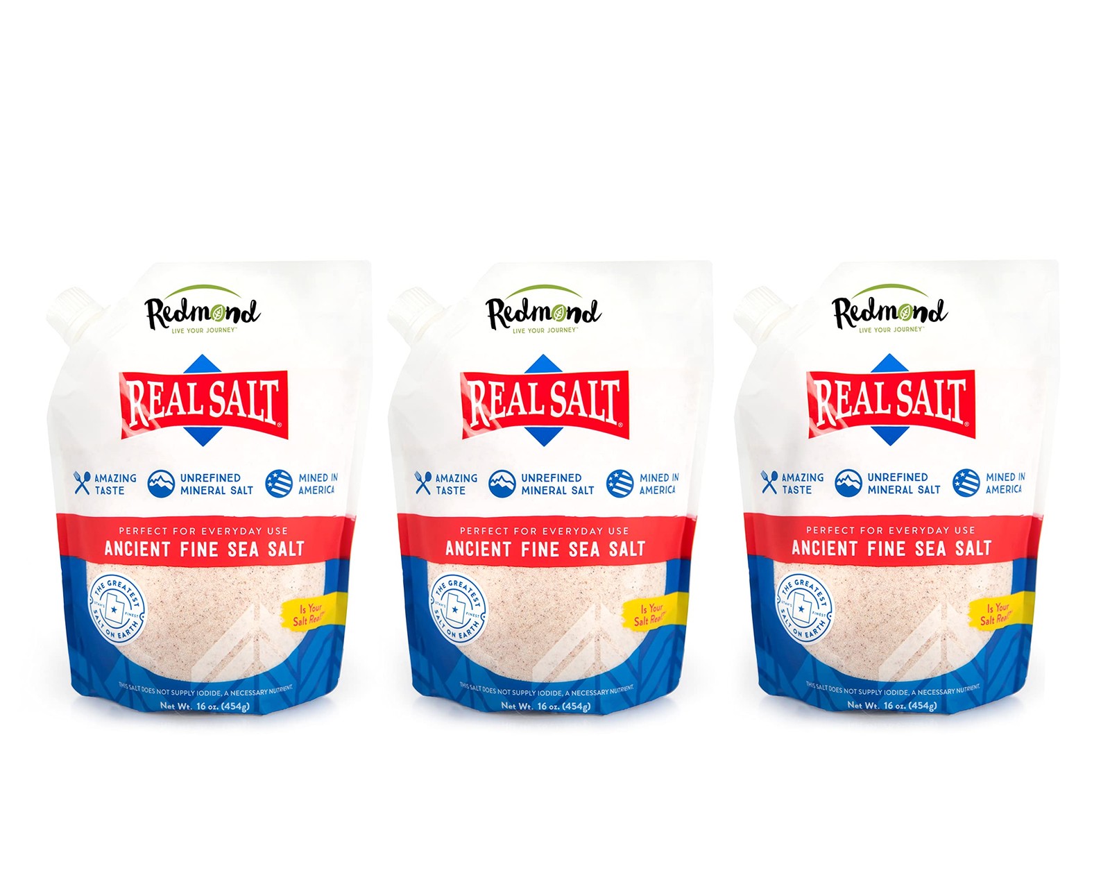 Redmond Real Salt - Ancient Fine Sea Salt, Unrefined 19.33 Ounce (Pack of 3)