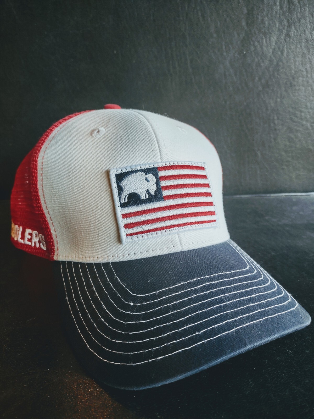 Men's BISON COOLERS Red White & Blue USA Flag Logo Hat adjustable 🦬🇺🇲
