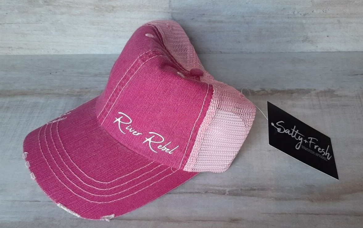 New Pink River Rebel Distressed Fishing Camping Womens Hat Cap One Size Fits All