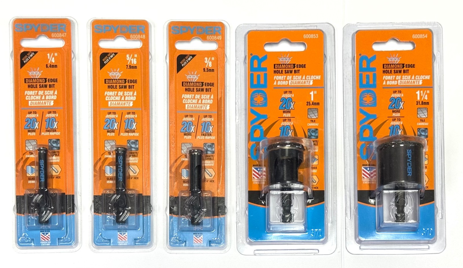 NEW Spyder Diamond Edge Hole Saw Bit 1/4" Hex - SELECT YOUR SIZE - Free Shipping