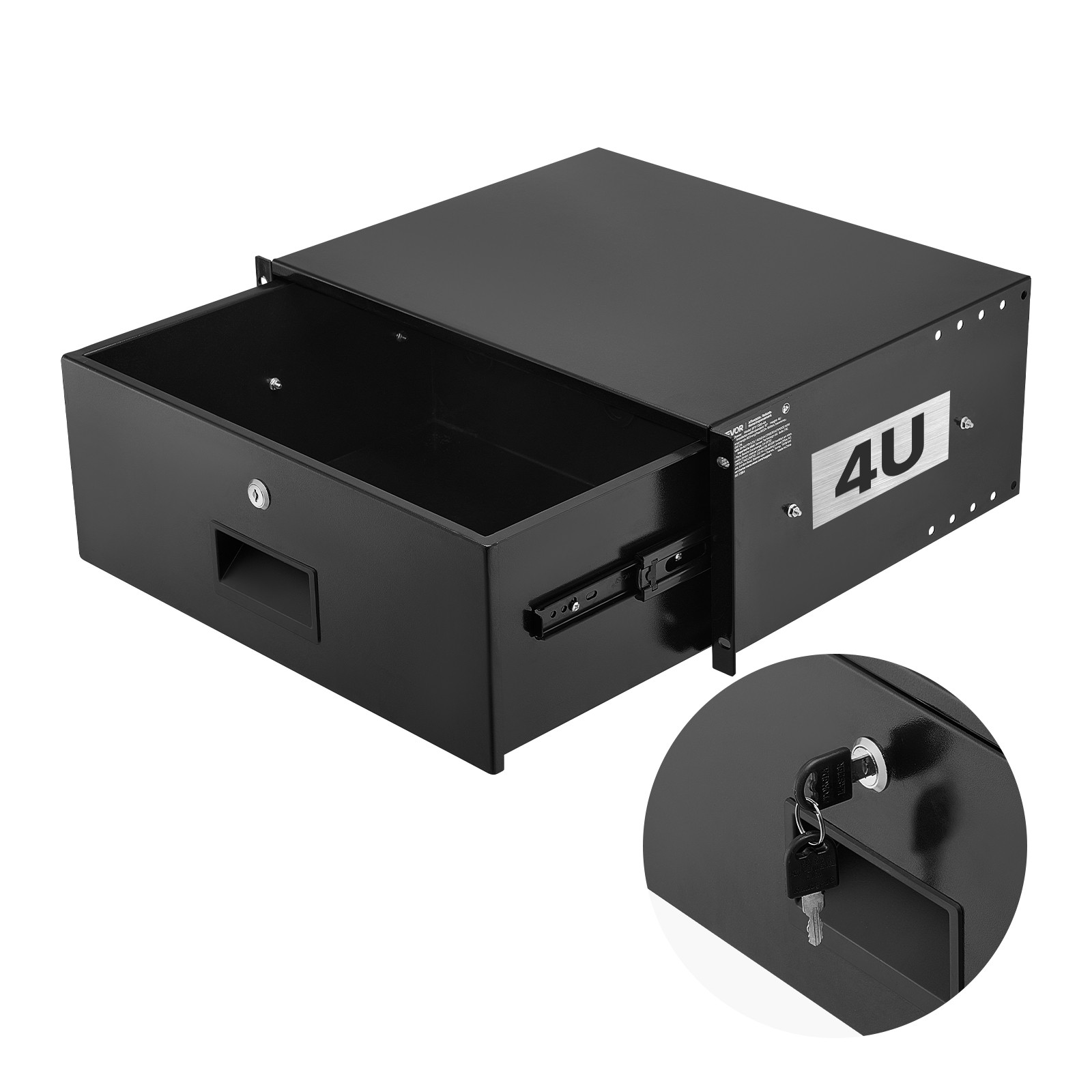 VEVOR 4U Rack Mount Drawer 50 lbs Lockable Drawer for 19 in Server Rack Cabinet