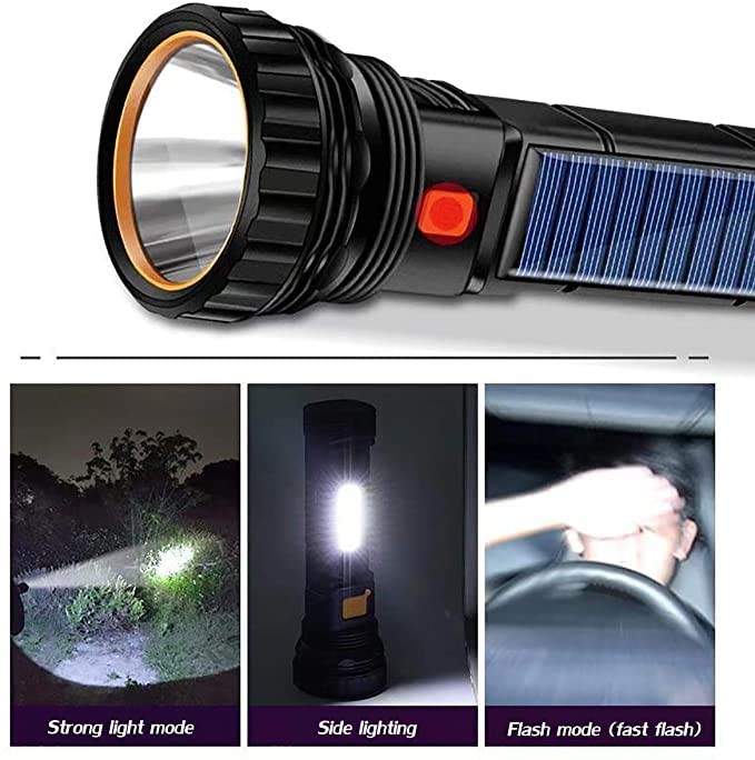 E-SHIDAI Solar/Rechargeable Multi Function 1000 Lumens LED 2PCS Black