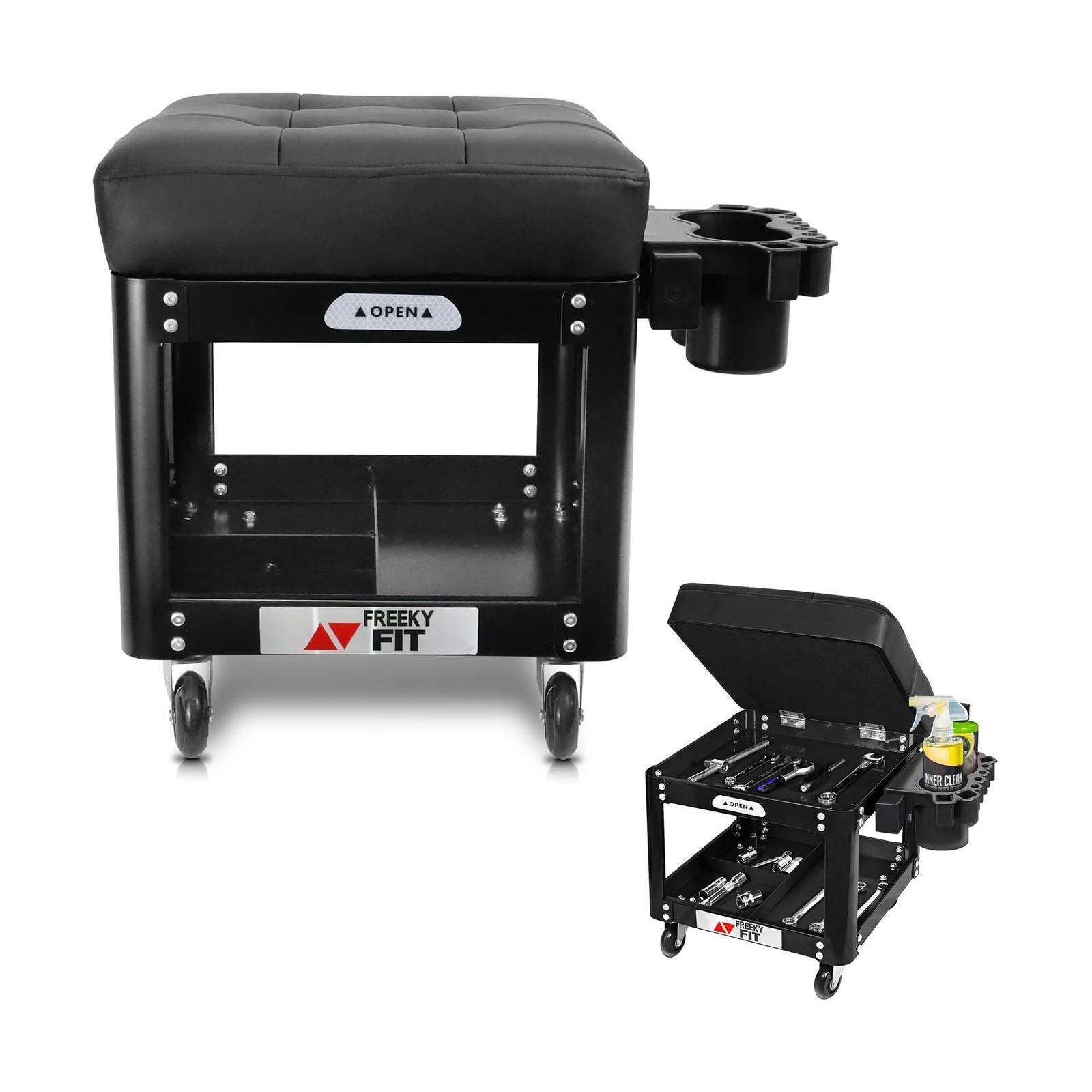 Rolling Creeper Garage Shop Seat for Men, Padded Mechanics Stool with Tool Tr...