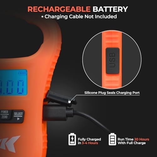 Digital Fish Scale 65lb Capacity, USB Rechargeable, Ultra-Thin LCD Display, Ergo