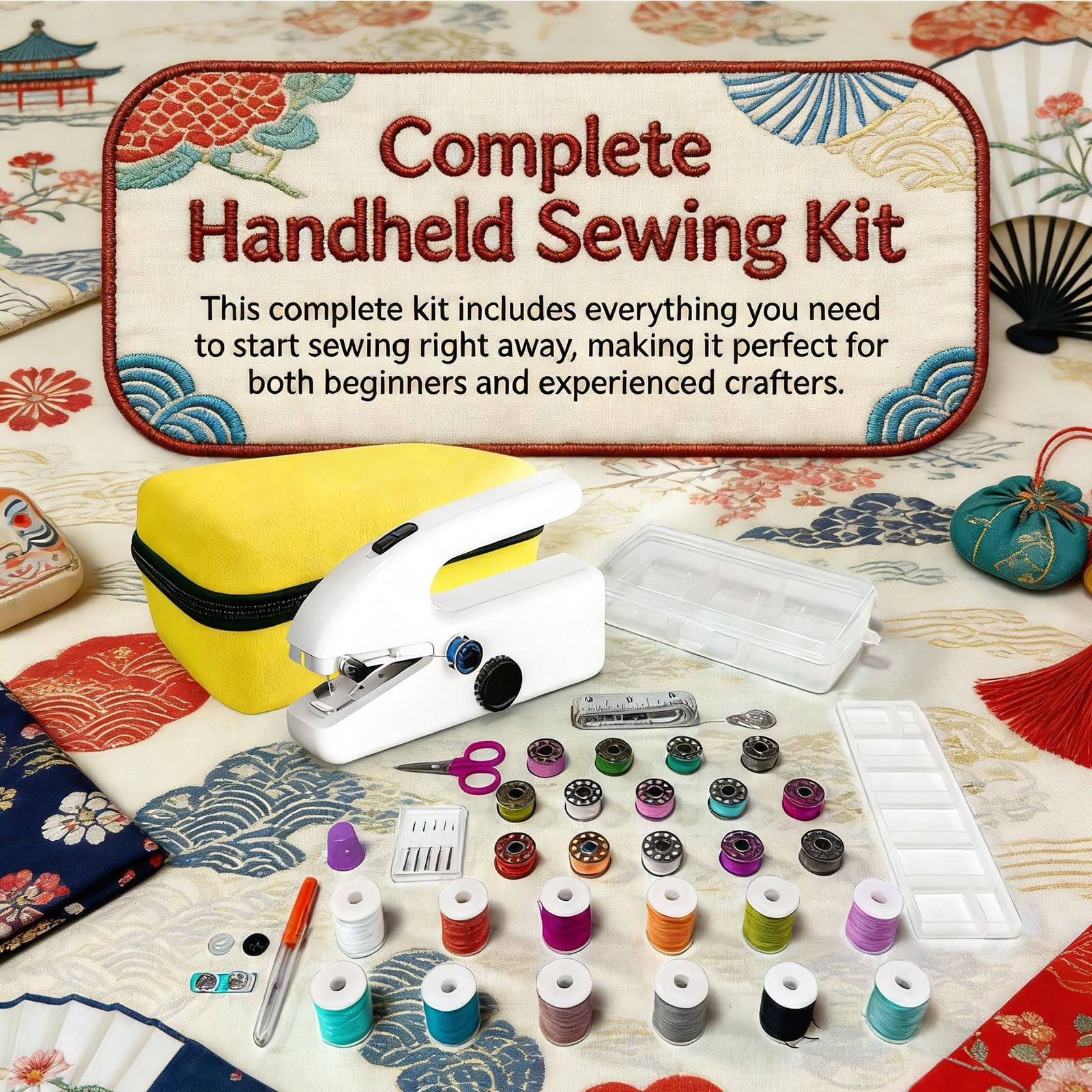Handheld Sewing Machine for Beginners, Portable & Cordless with 2 MINI, WHITE