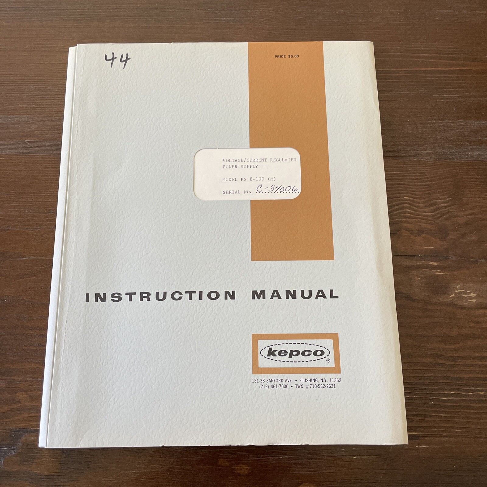 Kepco KS 8-100M Voltage/Current Regulated Power Supply Instruction Manual 1965