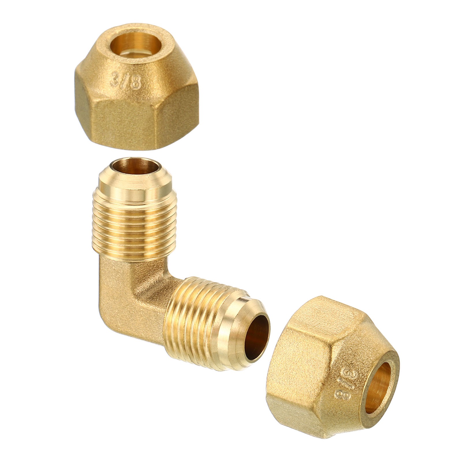 3/8" x 3/8" Brass Fitting, Flare 90 Degree Elbow Tube Fitting with Nut