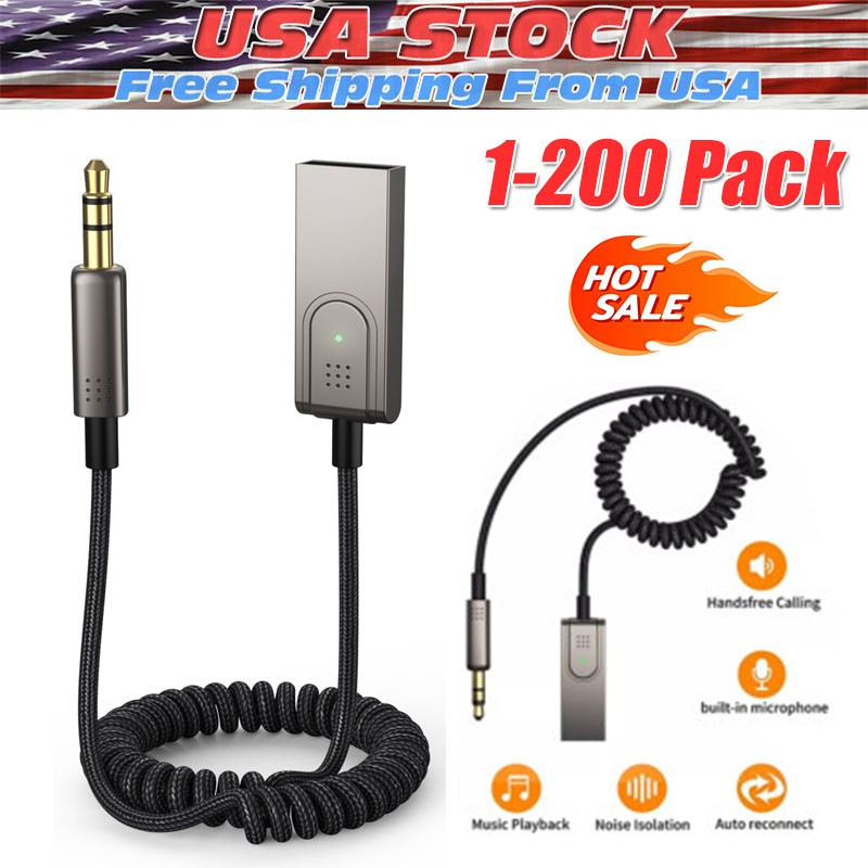 USA Aux to Bluetooth 5.1 Adapter 3.5mm Bluetooth Receiver Microphone for Car Lot