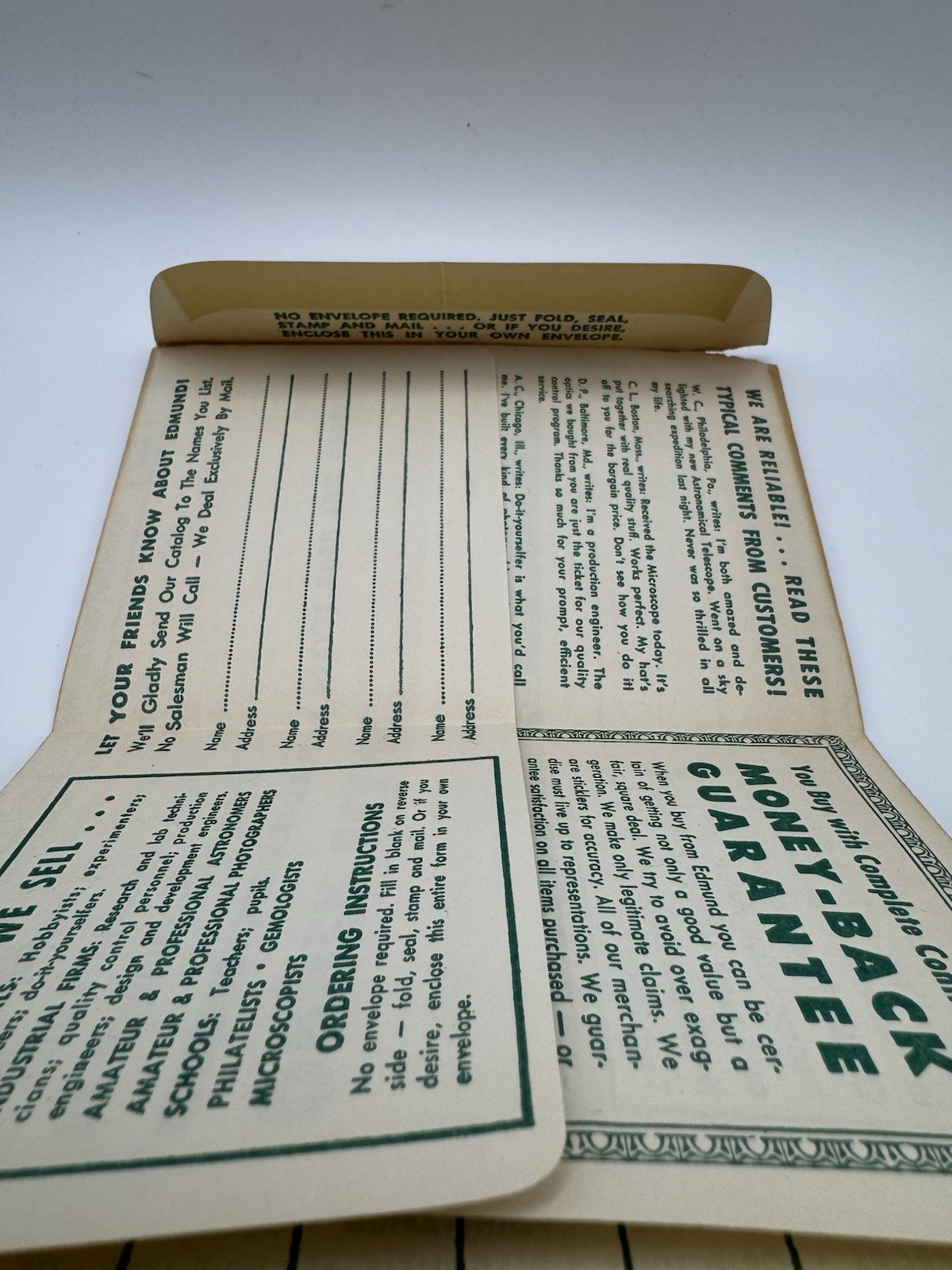Edmund Scientific Co Order Form Envelope Science Optics Space Math LS 1950s