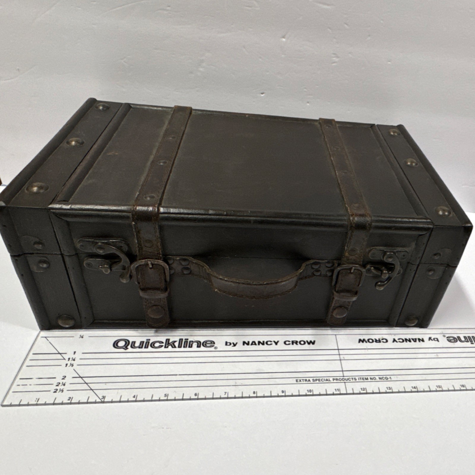 Brown Wood & Leather Trunk Chest with Buckles, Hinges, Metal Hardware
