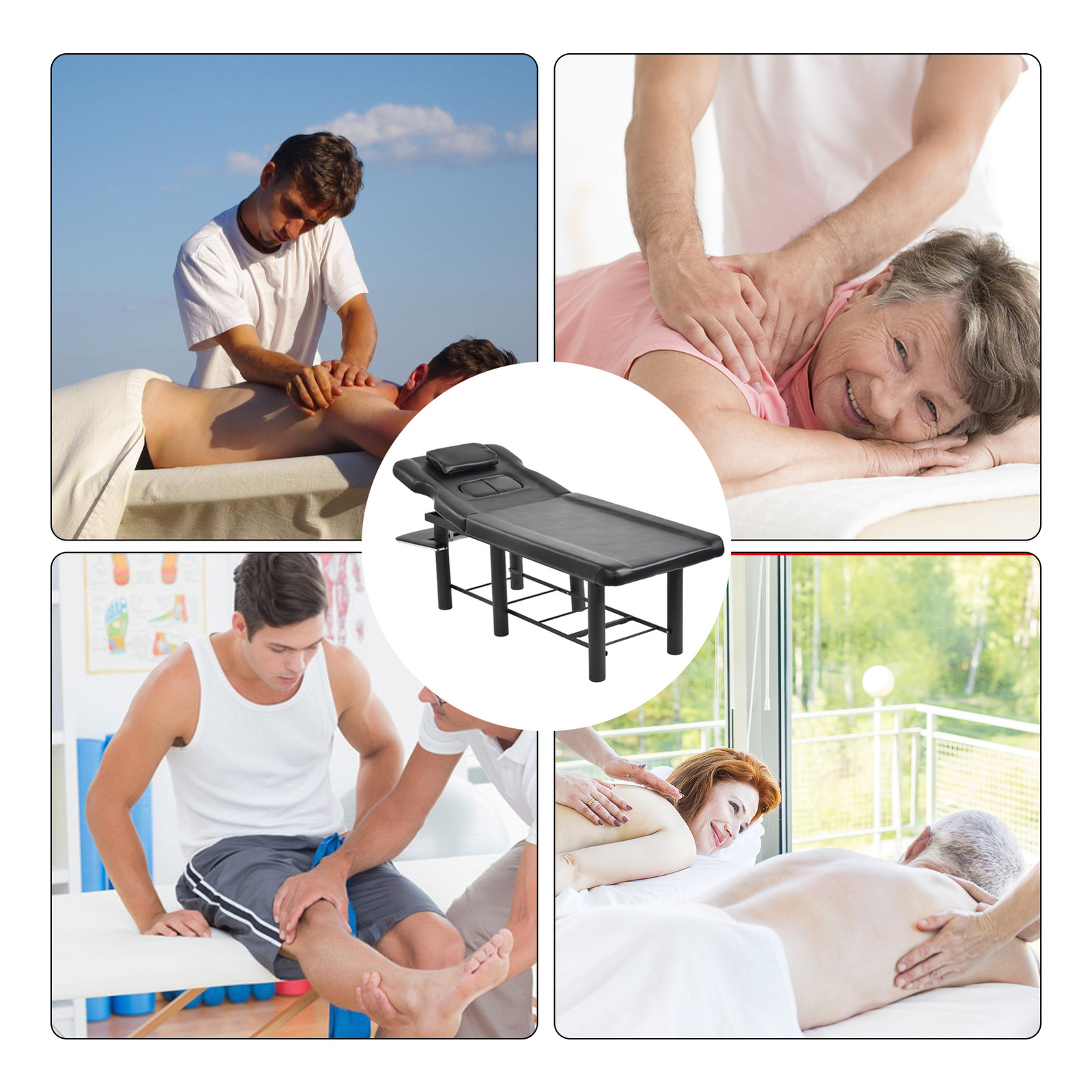 185cm Professional Stationary Massage Table with Backrest for Treatment Table--