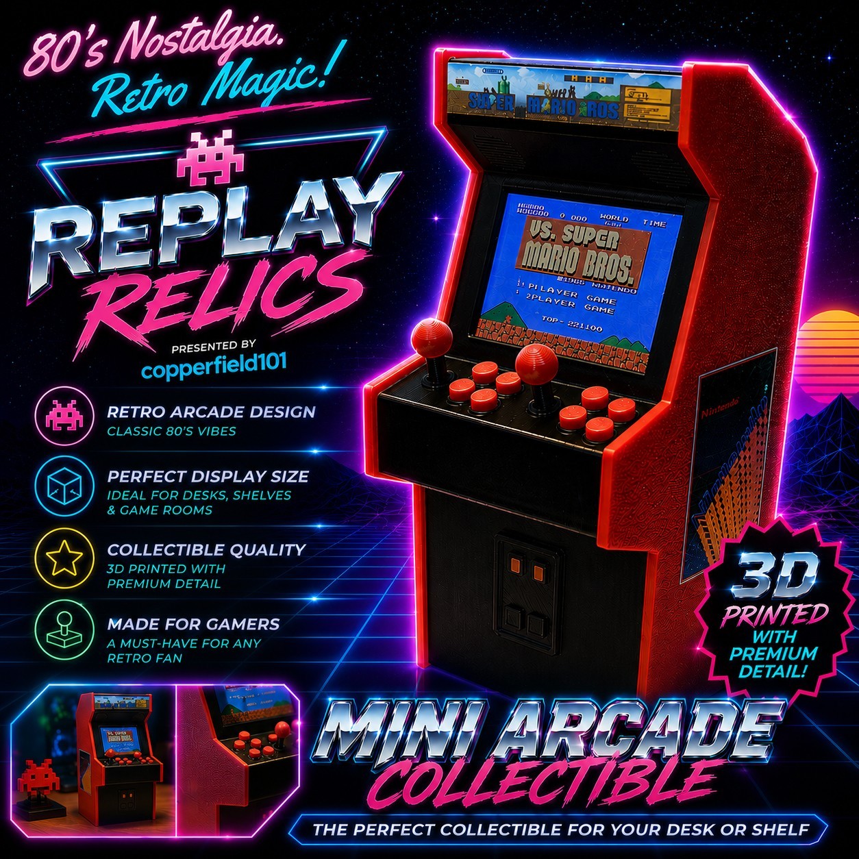 Miniature Super Mario Brothers Arcade Cabinet Collectible Mini Replica