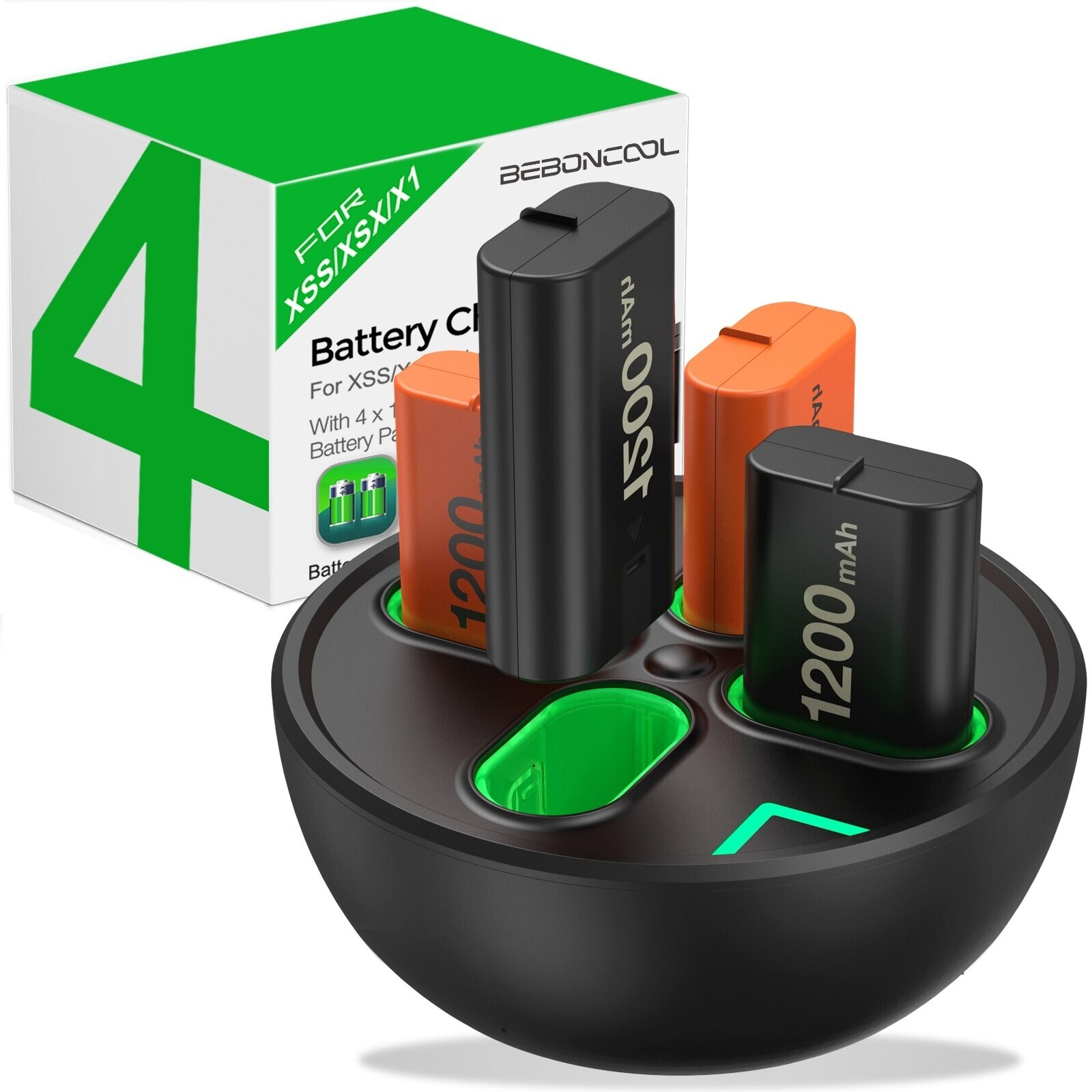 BEBONCOOL 4x1200mAh Rechargeable Battery w/ Charger Station For Xbox XSS XSX X1