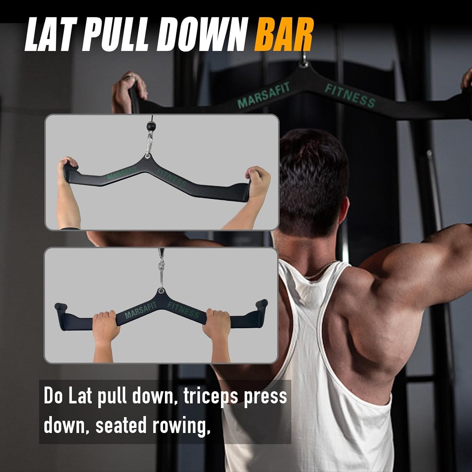 Fitness Rowing Pulley Cable Machine Attachments Handle Grips Lat Pull Down Bar