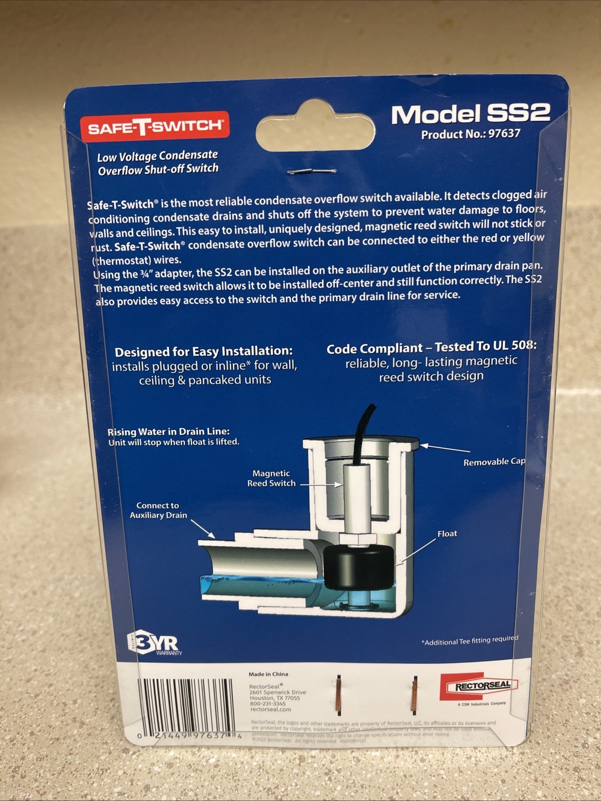 RectorSeal Safe-T-Switch Model SS2 Low Voltage Condensate Overflow Shut-Off