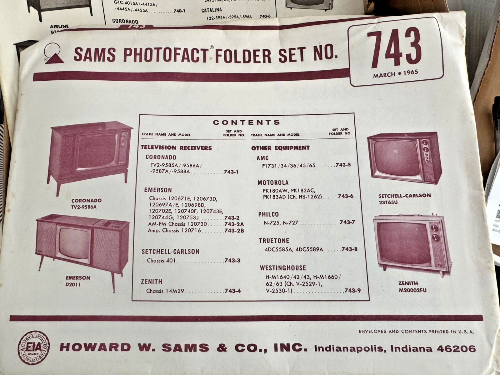Sams Photofact - FOLDER SET Manual Schematics - Select Folder from 700 - 799
